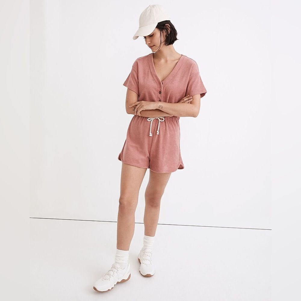 Madewell MWL Terry Cloth Pink Short Sleeve Romper XL
